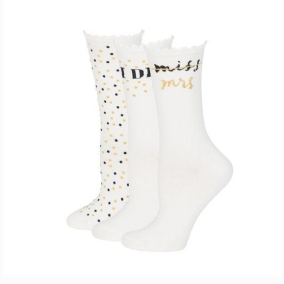 kate spade i do bridal wedding bride 3-pack crew socks nwt - Picture 1 of 5
